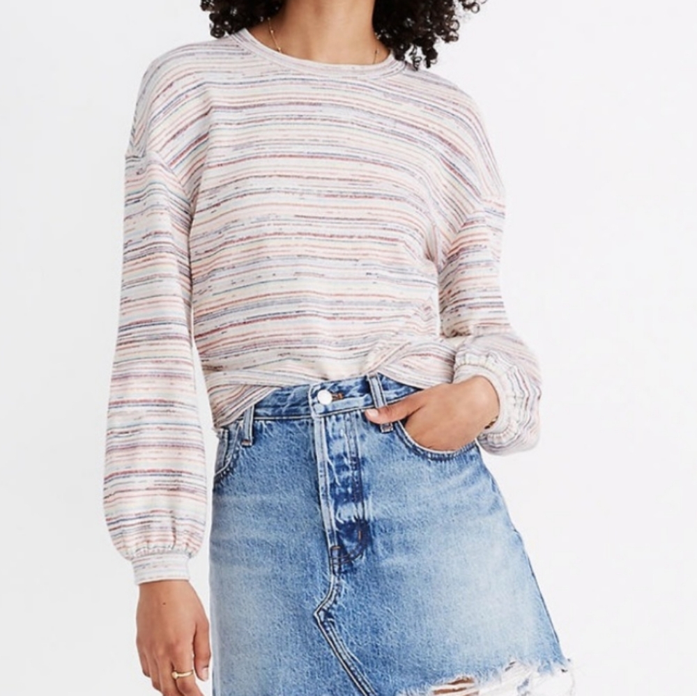 MADEWELL Rainbow Stripes Bubble Sleeves Crop Sweatshirt